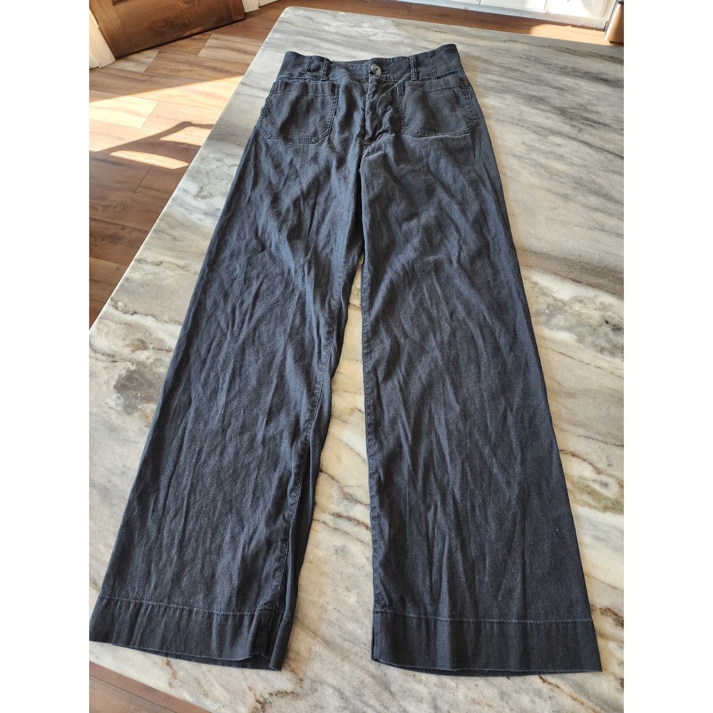 Maeve Anthropologie The Colette Wide Leg Linen Blend Pants Washed Black 27 Tall